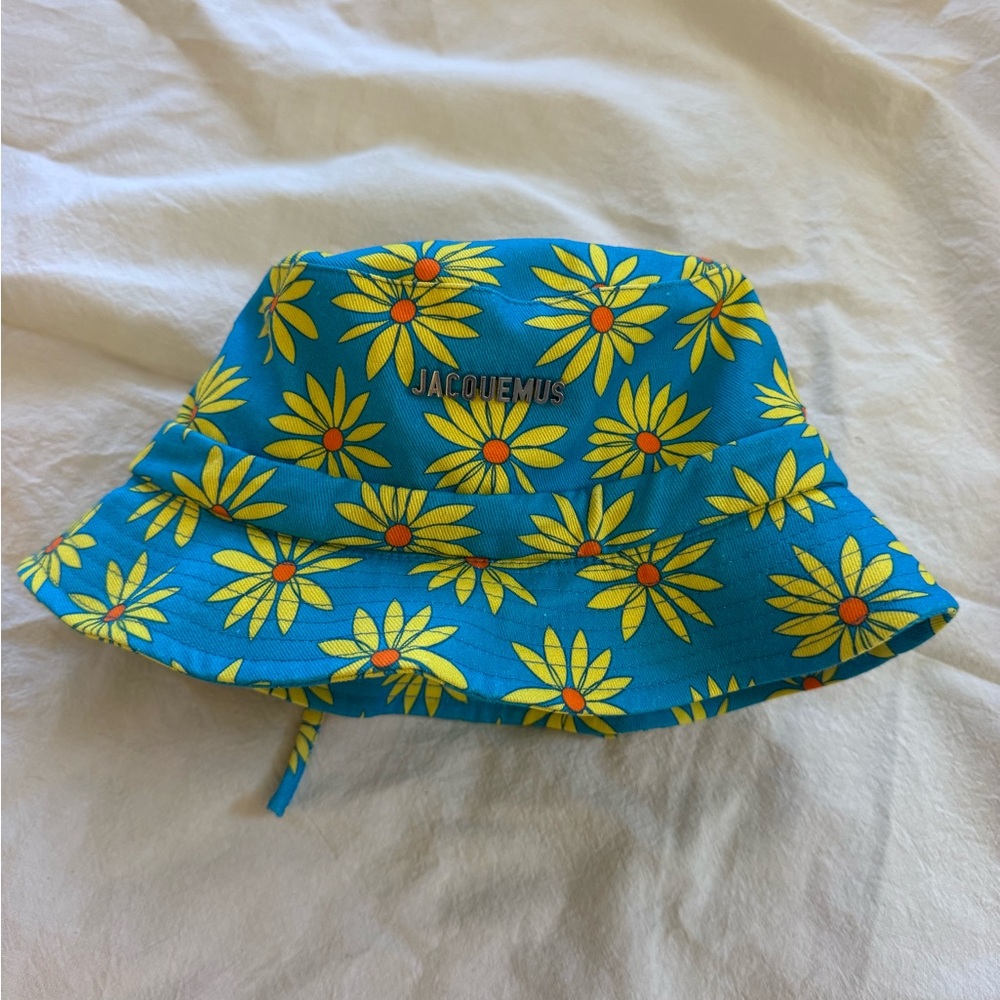 NWT Jacquemus Le Bob Gadjo Floral Bucket Hat Print Green/Blue Flowers